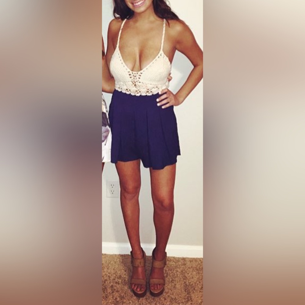 a'gaci Blue High Waist Flowy Romper